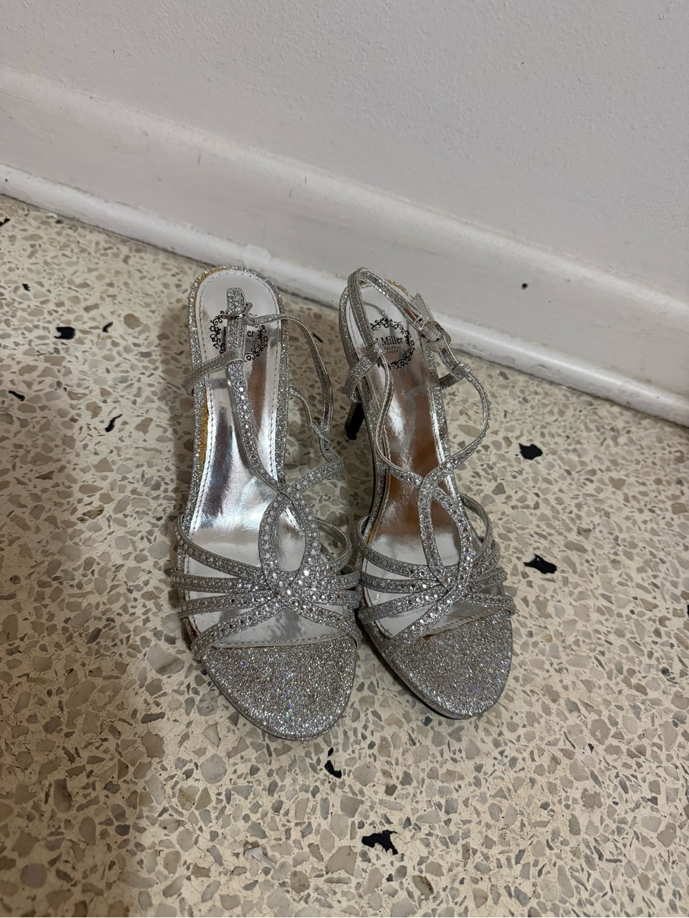 Glitter Strappy Silver Women's Heels